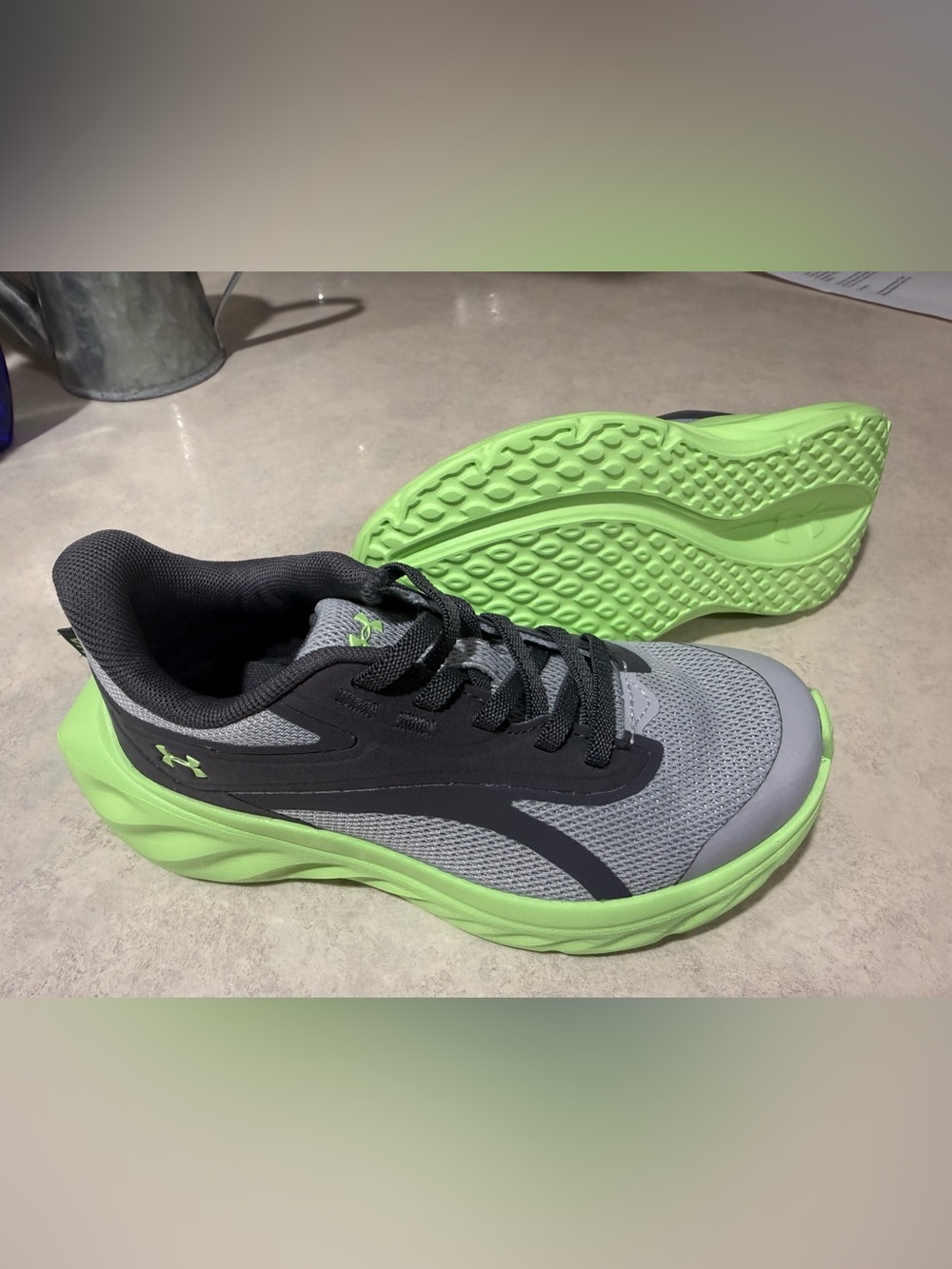 Never Worn Under Armour Kids Sneakers Gray and Neon Green Accent